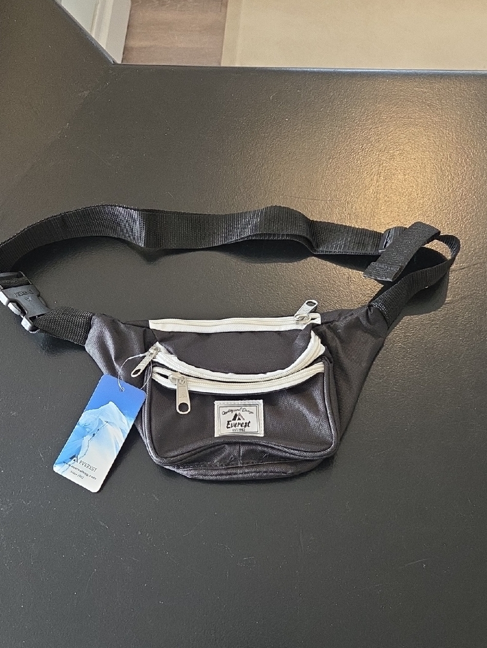 Black Waist Pack / Fanny Pack with Contrast Zippers